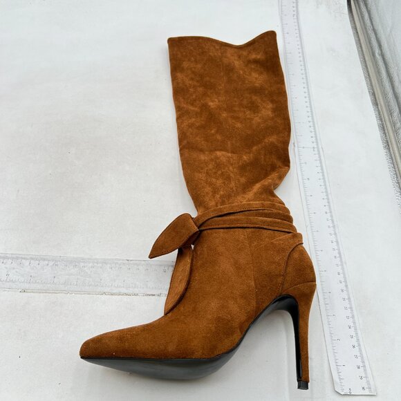 FSJ Women Elegant Pointed Closed Toe Knee High Long Boot Pull On Mid Heels Boot - Picture 3 of 8